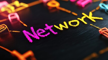 Colorful Chalk Network Diagram on Blackboard Global Connectivity Concept