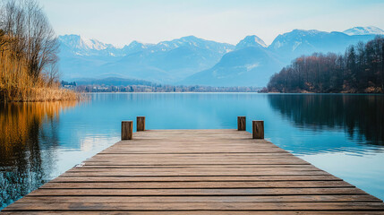 Lake pier wooden dock scenic mountain landscape nature travel view
