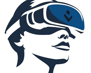 A graphical representation of a person wearing virtual reality goggles