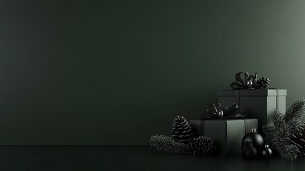 Obraz premium Dark Christmas presents, minimalist still life, holiday background, 3D rendered