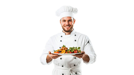 Professional chef presents exquisite dish culinary studio food photography bright environment close-up gastronomy