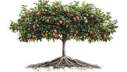 Fruit tree with visible roots , clipping path  -  