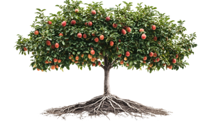 Fruit tree with visible roots , clipping path  -  