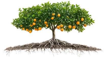 Fruit tree with visible roots , clipping path  -  