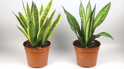 Obraz premium Two potted snake plants with green and yellow colored leaves