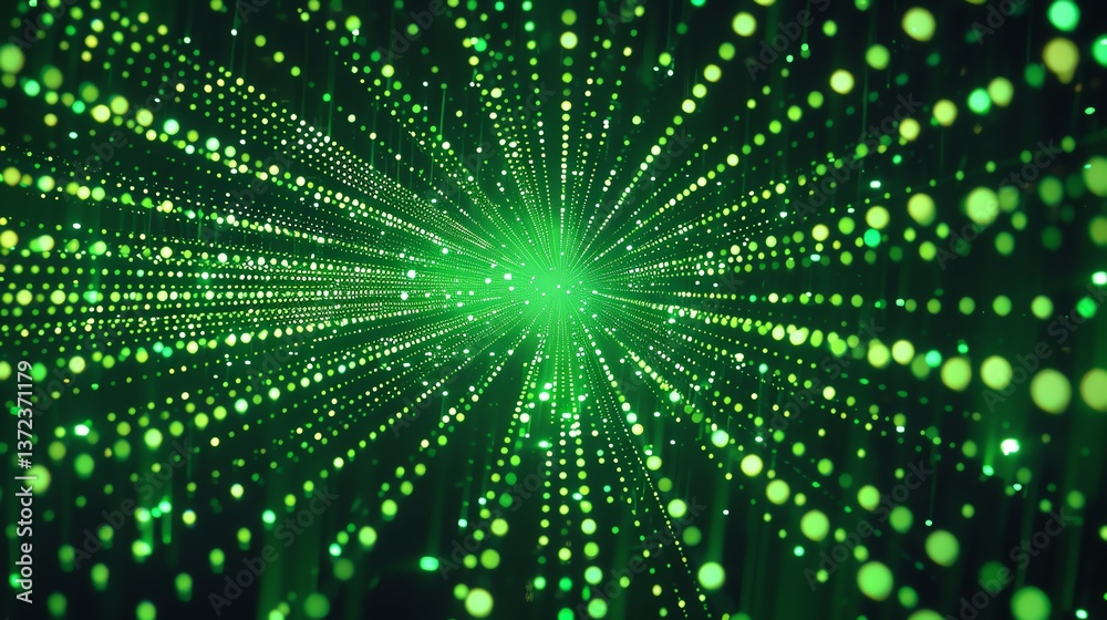 Wall mural green glowing particles form a digital tunnel. big data visualization. futuristic technology backgro