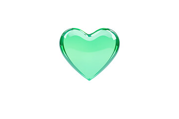 A glossy, green heart shape with a smooth surface reflecting light, symbolizing love and affection.