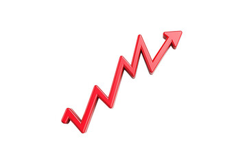 A red zigzag line with an upward arrow, symbolizing growth and positive trends.