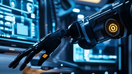 A next gen AI powered robotic arm, performing precise medical surgeries in an advanced operating theater, futuristic healthcare facility