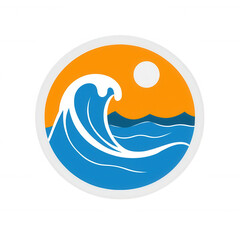 Obraz premium A vibrant illustration of ocean waves beneath a bright sun, perfect for beach-themed designs or as a logo element.