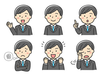 表情別若いサラリーマン男性のイラストセット