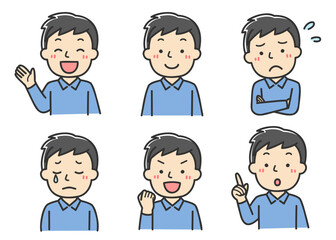 いろいろな表情の男性イラストセット