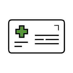 Minimalist medical id card design with green cross icon on white background