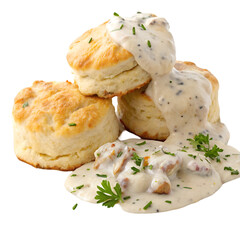 Delicious Biscuits Creamy Gravy Food eat isolated on white background