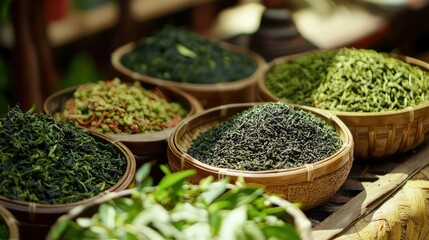 Fototapeta premium A tea shop showcasing organic, locally grown tea leaves.