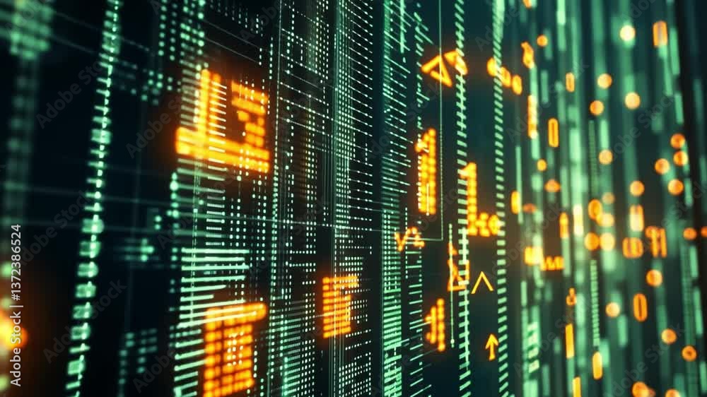 Poster Abstract Digital Data Visualization Background with Glowing Neon Elements and Patterns in a Modern Tech Environment for Conceptual Use