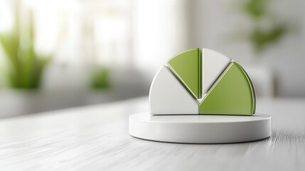 Modern Green and White Pie Chart on a Stand in a Bright Office Setting