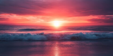 Obraz premium Vibrant Sunset Over Ocean Waves.