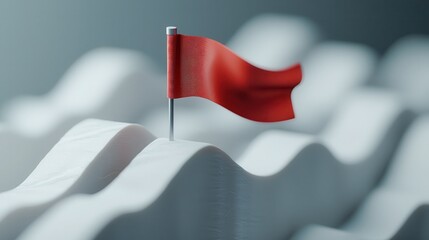 Red Flag Waving on Abstract White Landscape