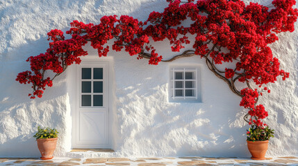 a charming whitewashed house with a textured, rustic stone facade