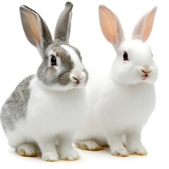 Obraz premium Two fluffy bunnies of contrasting colors are sitting together
