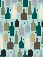 Seamless Pattern with Color Bottles, Simple Hand Drawn Pattern, Doodle, Vintage, Restaurant, Concept, EPS 10, Vector