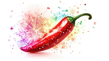 Red chili pepper with vibrant rainbow explosion.