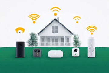 A graphic highlighting voice-controlled smart home hubs and their features,