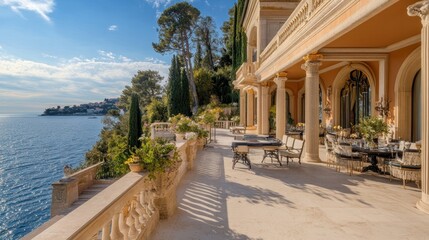 Luxurious seaside terrace overlooking the Mediterranean