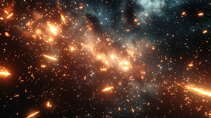 Fototapeta premium The dazzling display of sparkling stars and fiery meteors ignites the heavens, blending cosmic mystery with the awe-inspiring beauty of the universe
