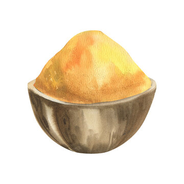 yellow powder in brown bowl watercolor clip art preview