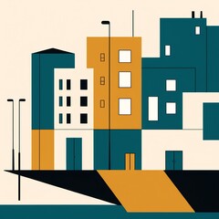 Naklejka premium Abstract Cityscape Modern Architecture in Teal and Gold