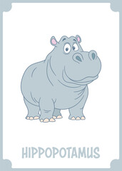 Illustrated hippopotamus in a cartoon style, set against a dark backdrop. A whimsical portrayal of wildlife, perfect for children.