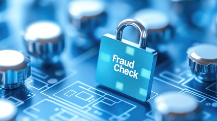 Secure Digital Fraud Check System Padlock on Circuit Board
