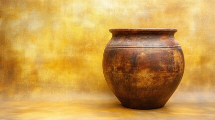 A classic terracotta pot with a rustic finish, displayed on a golden yellow background