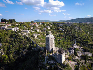 Fototapeta premium Old fortress of Pocitelj aerial view, Bosnia and Herzegovina