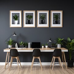 Modern Home Office Workspace with Plants and Minimalist Decor