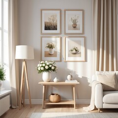 Serene Living Room Interior with Neutral Decor and Natural Light