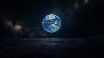 Fototapeta premium A Distant Blue: The earth suspended in the vastness of space, a serene and tranquil perspective on the delicate beauty of our planet.