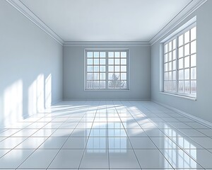 Fototapeta premium Empty room with large windows
