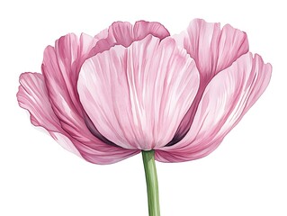 Watercolor painting of a blooming pink flower with green stem