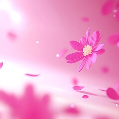 A bright pink flower floats gracefully with scattered petals
