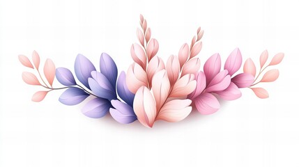 Fototapeta premium Floral sprigs arranged showcase pastel gradient hues, with soft shading and a clean white backdrop.