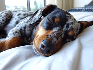 Dapple Dachshund Sleeping Indoors.