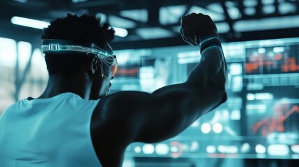 A next gen AI powered sports performance tracking system, analyzing an athlete's movement and providing feedback during training, sports setting