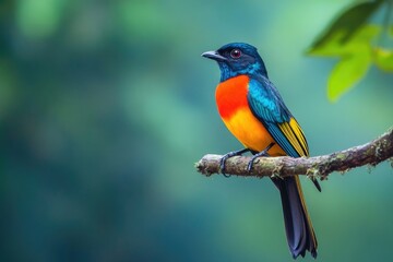 Obraz premium A vibrant trogon perched gracefully on a branch, showcasing its stunning colors.