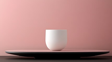 A white vase is placed on a modern minimalist design pedestal