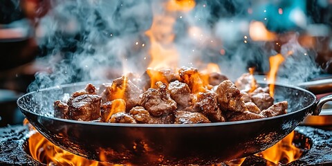 Outdoor Cooking, Meat, Flames