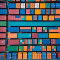 Obraz premium Aerial View of Colorful Shipping Containers