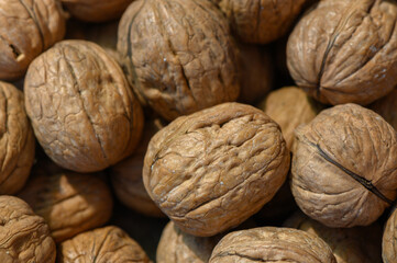 Nuts gathered in a rustic market, showcasing the texture and beauty of these natural treasures
